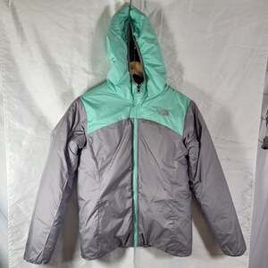 The North Face Girls Reversible Perseus Hooded Jacket Surf Green and Gray, XL (1